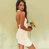 Unique Neckholder-Party-Minikleid mit Rüschen - Weiß